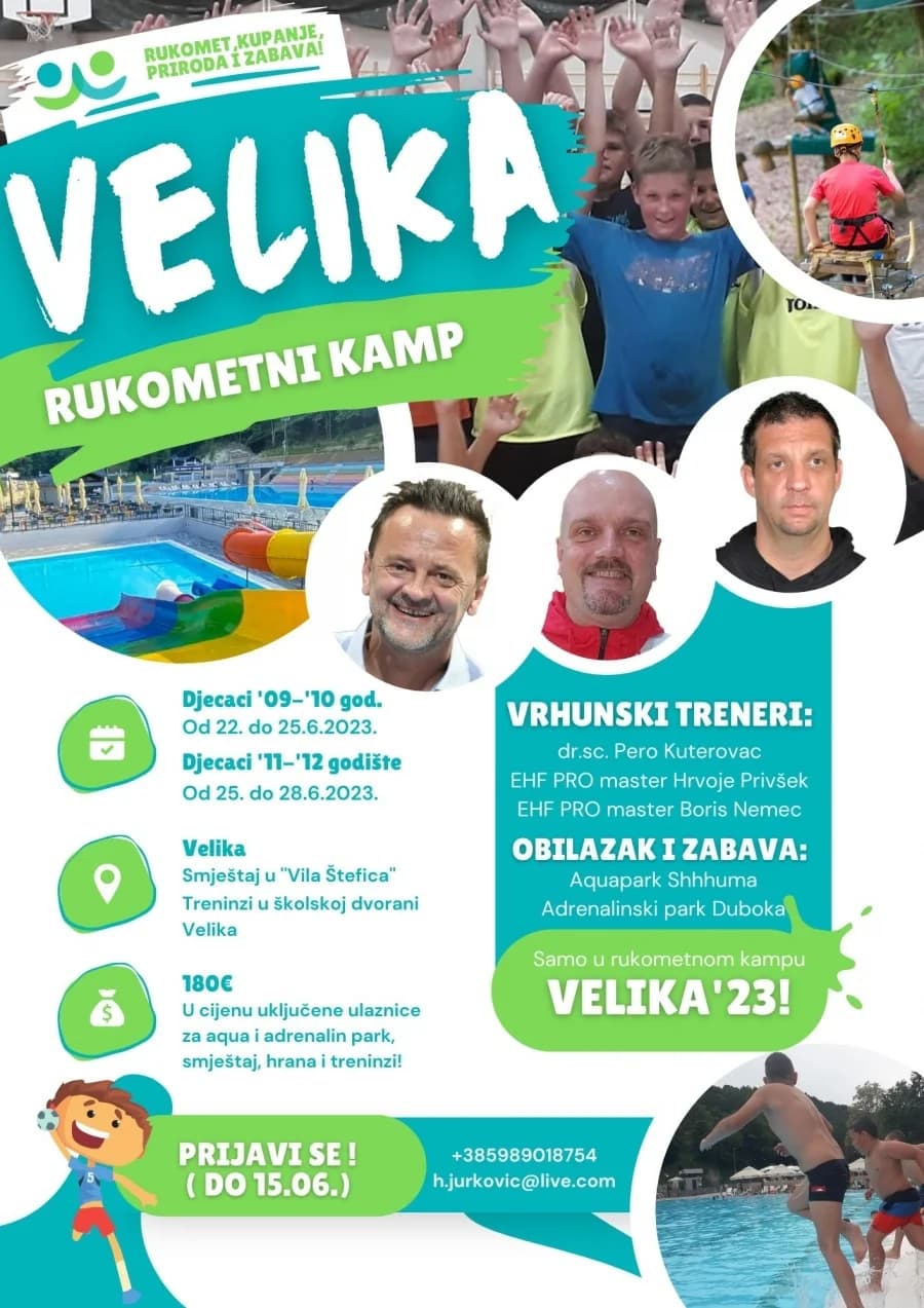 Prijave za Rukometni kamp u Velikoj (za dječake 2009., 2010., 2011. i 2012. godišta) traju do 15. 06. 2023.