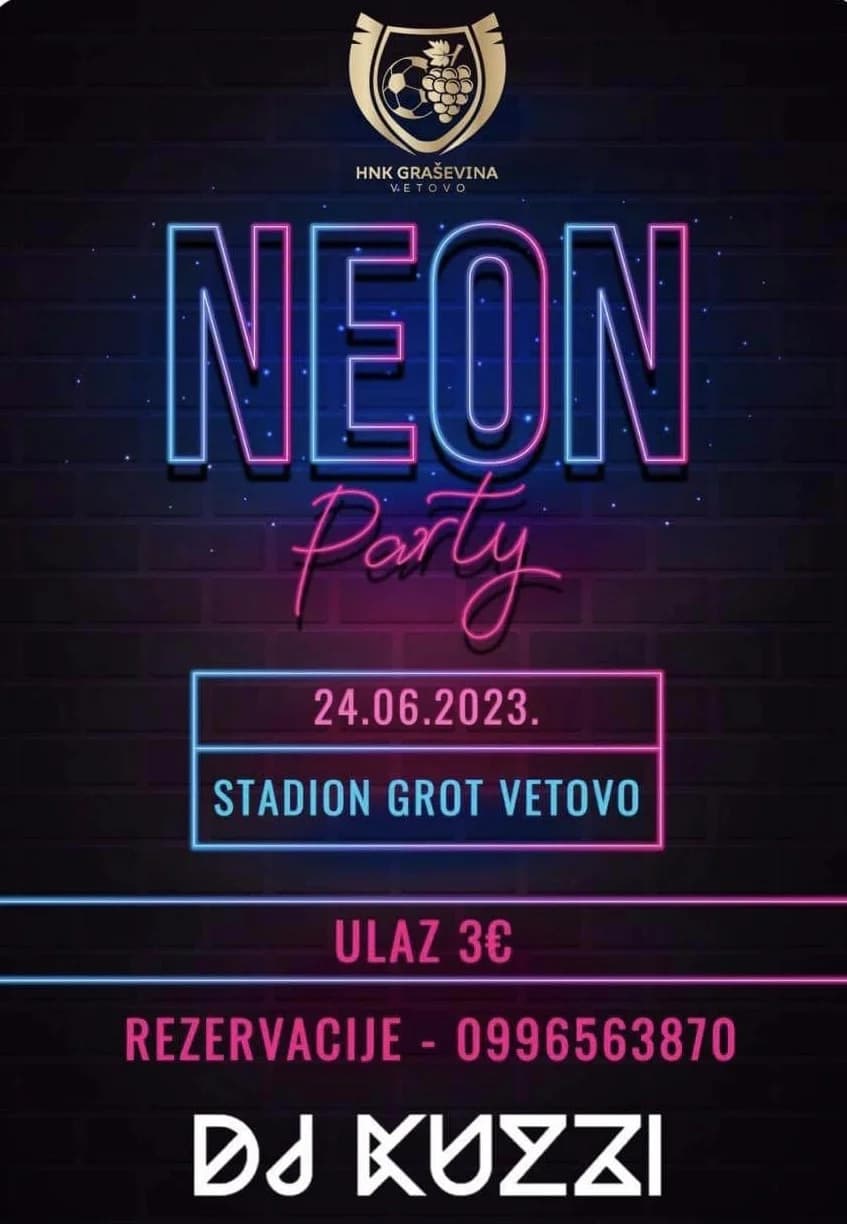 HNK Graševina ove subote organizira Neon Party u Vetovu