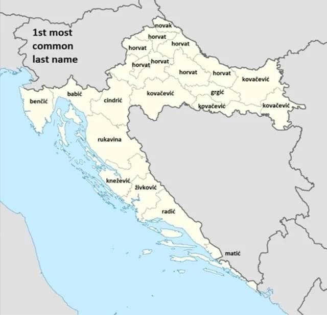 Ovo je mapa Hrvatske s devet najčešćih prezimena, evo koja su to u Požeško-slavonskoj županiji