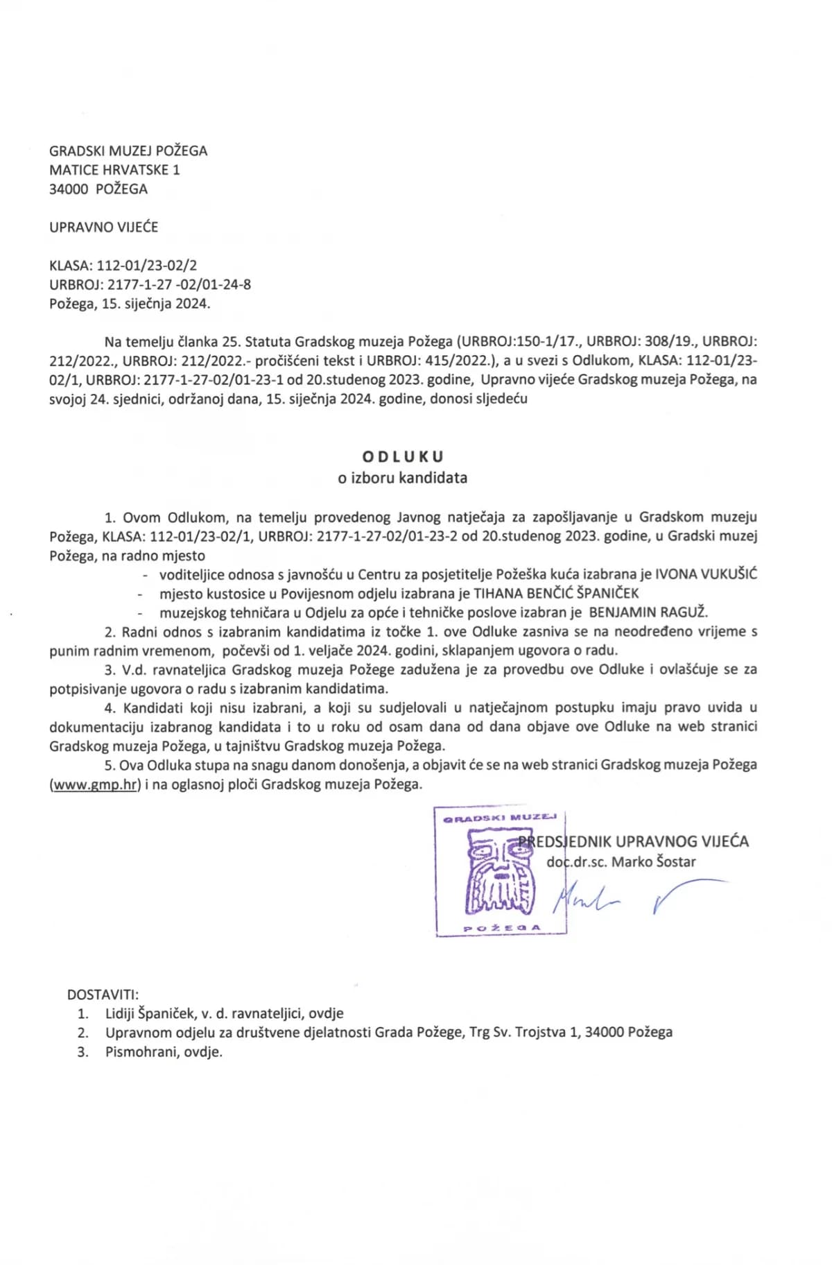 U Muzeju zaposlena snaha v.d. ravnateljice Španiček