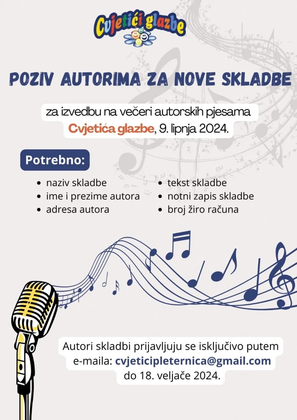POZIV ZA PRIJAVU-Audicija za Cvjetiće glazbe održat će se u nedjelju