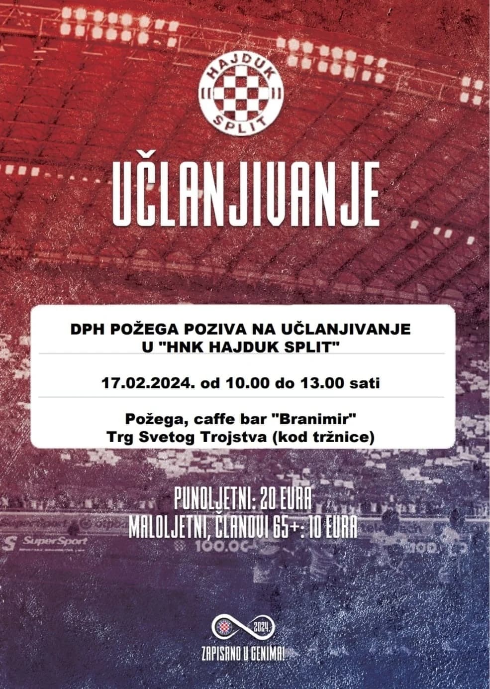 Simpatizeri Hajduka moći će se učlaniti u klub u subotu u Požegi