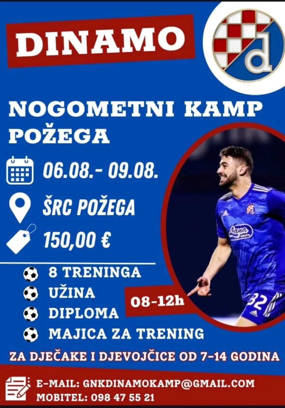 Nogometni kamp GNK ’Dinamo’ Zagreb za dječake i djevojčice održava se u kolovozu u Požegi