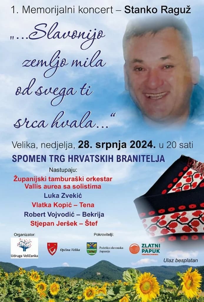 Prvi Memorijalni koncert za Stanka Raguža održat će se 28.7.  u Velikoj