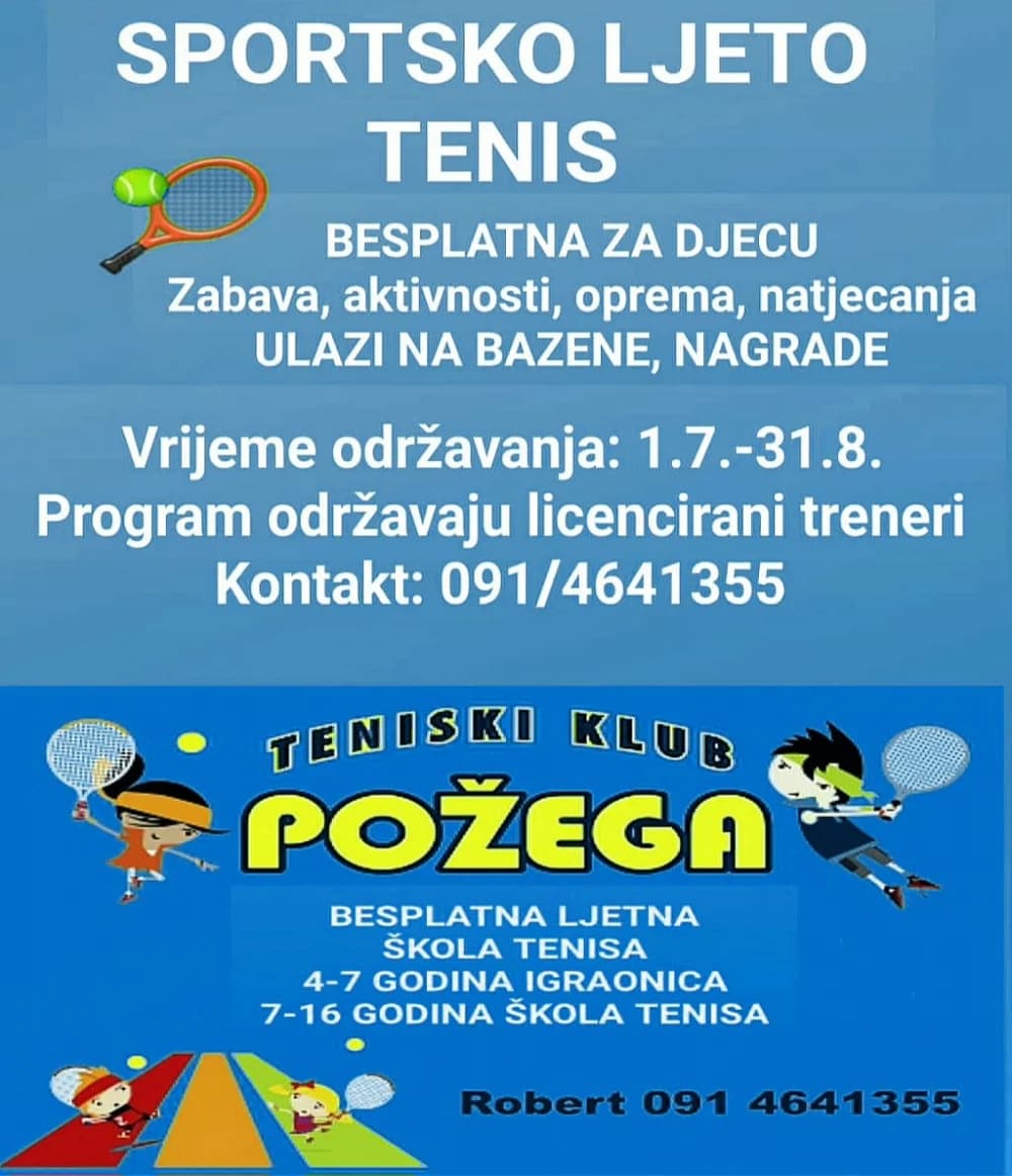 Otvoren drugi ciklus prijava za besplatnu školu tenisa na Požeškom sportskom ljetu