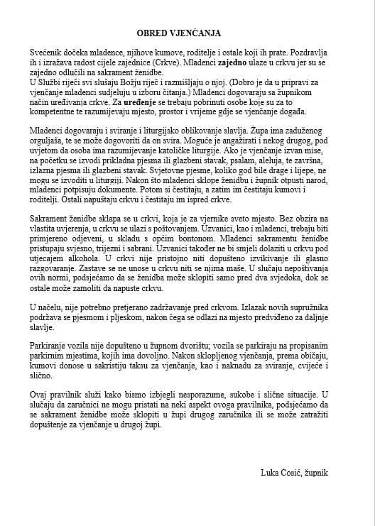 NEMA ŠALE: Župnik jedne slavonske župe objavio ’pravila’ ponašanja za mladence