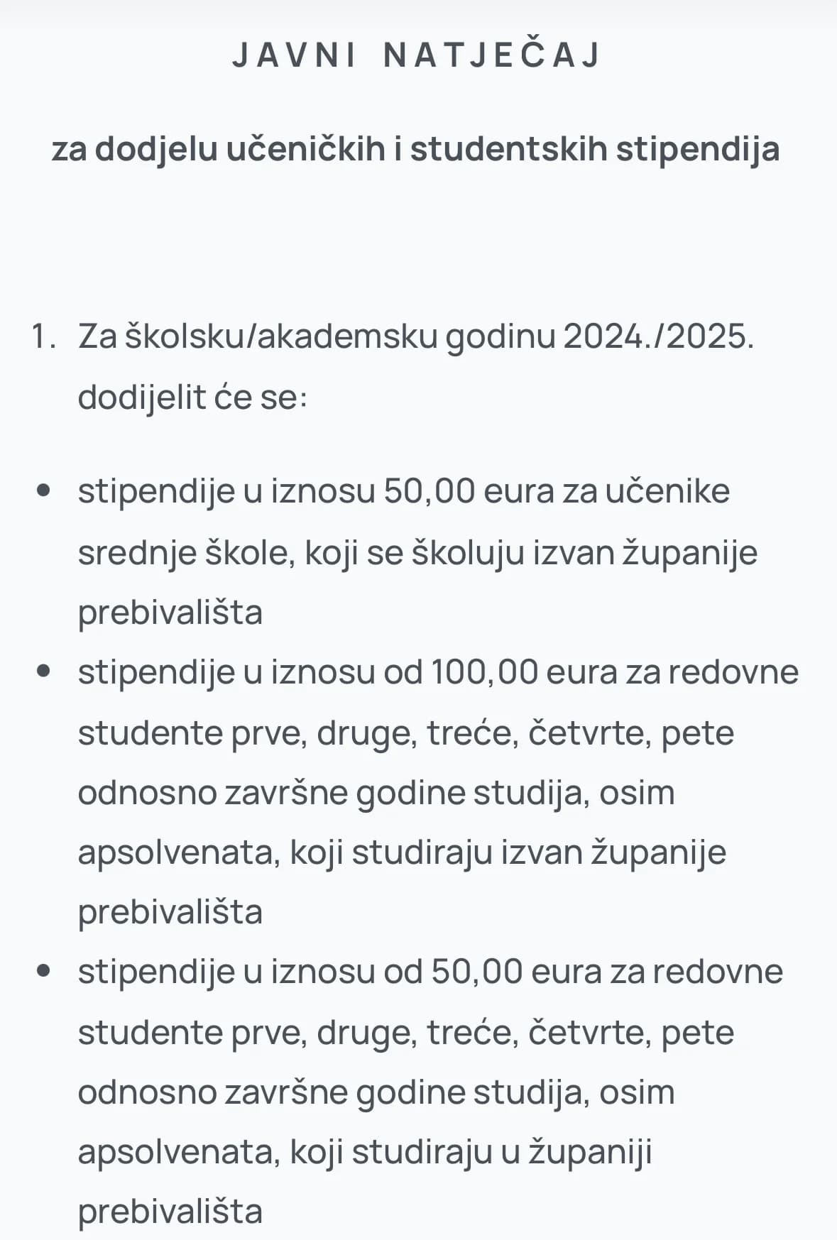 Velika: Javni natječaj za dodjelu učeničkih i studentskih stipendija