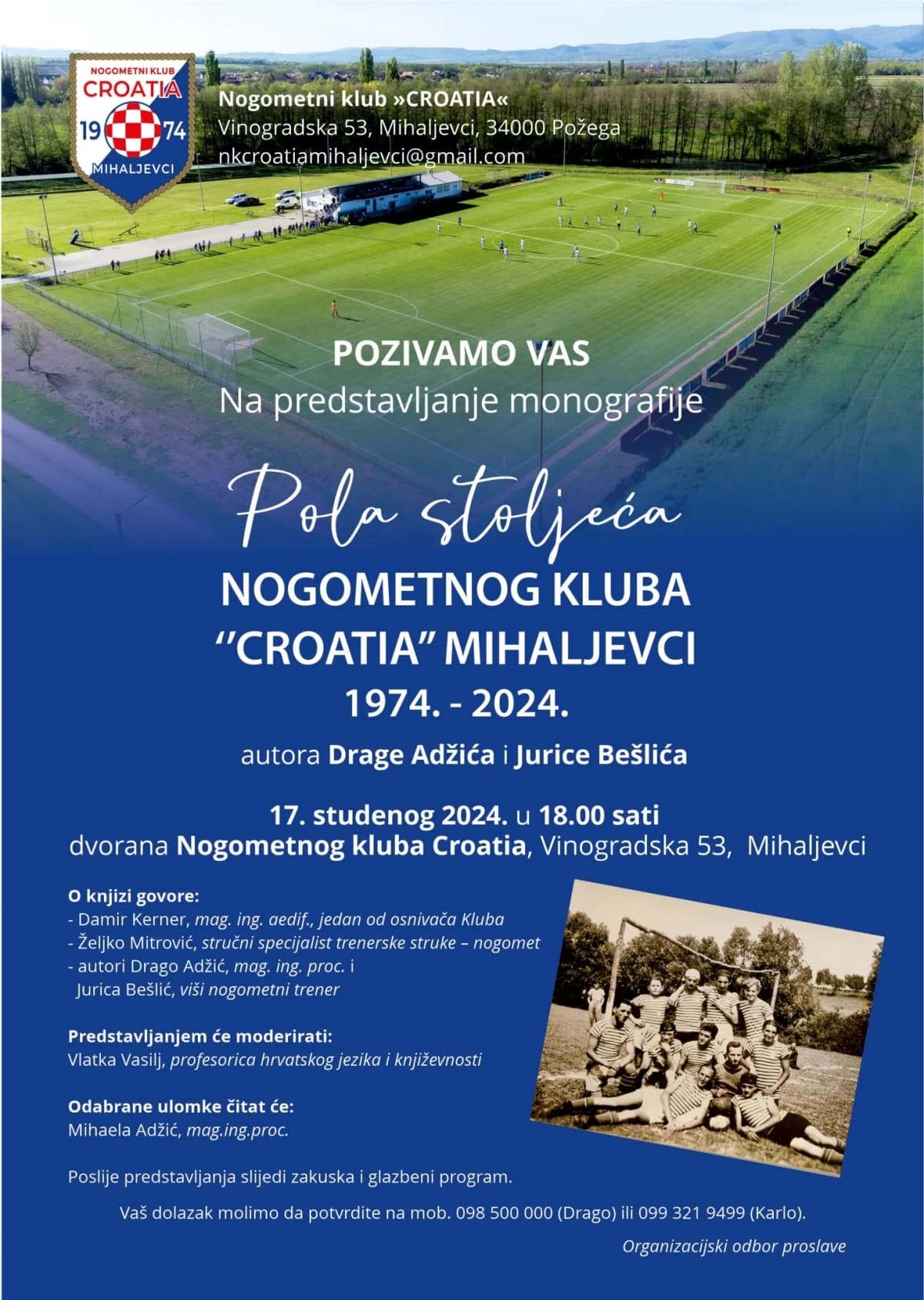 U nedjelju 17.11. predstavljanje knjige ’Pola stoljeća Nogometnog kluba Croatia Mihaljevci’