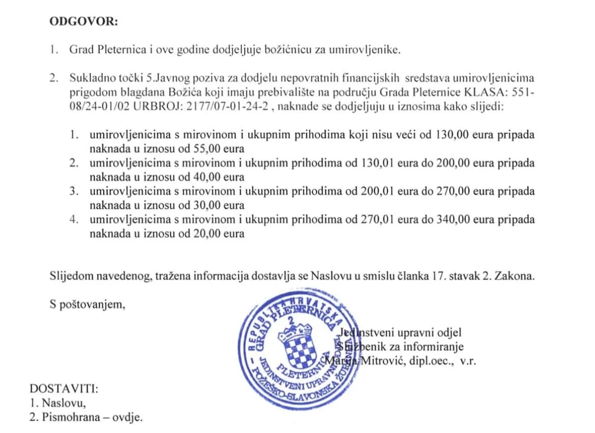Evo koji će gradovi i općine u našoj županiji dati božićnice umirovljenicima