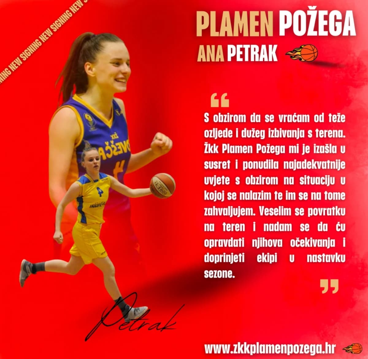 U Požegi stigla još jedna reprezentativka: Ana Petrak potpisala za Plamen Požegu