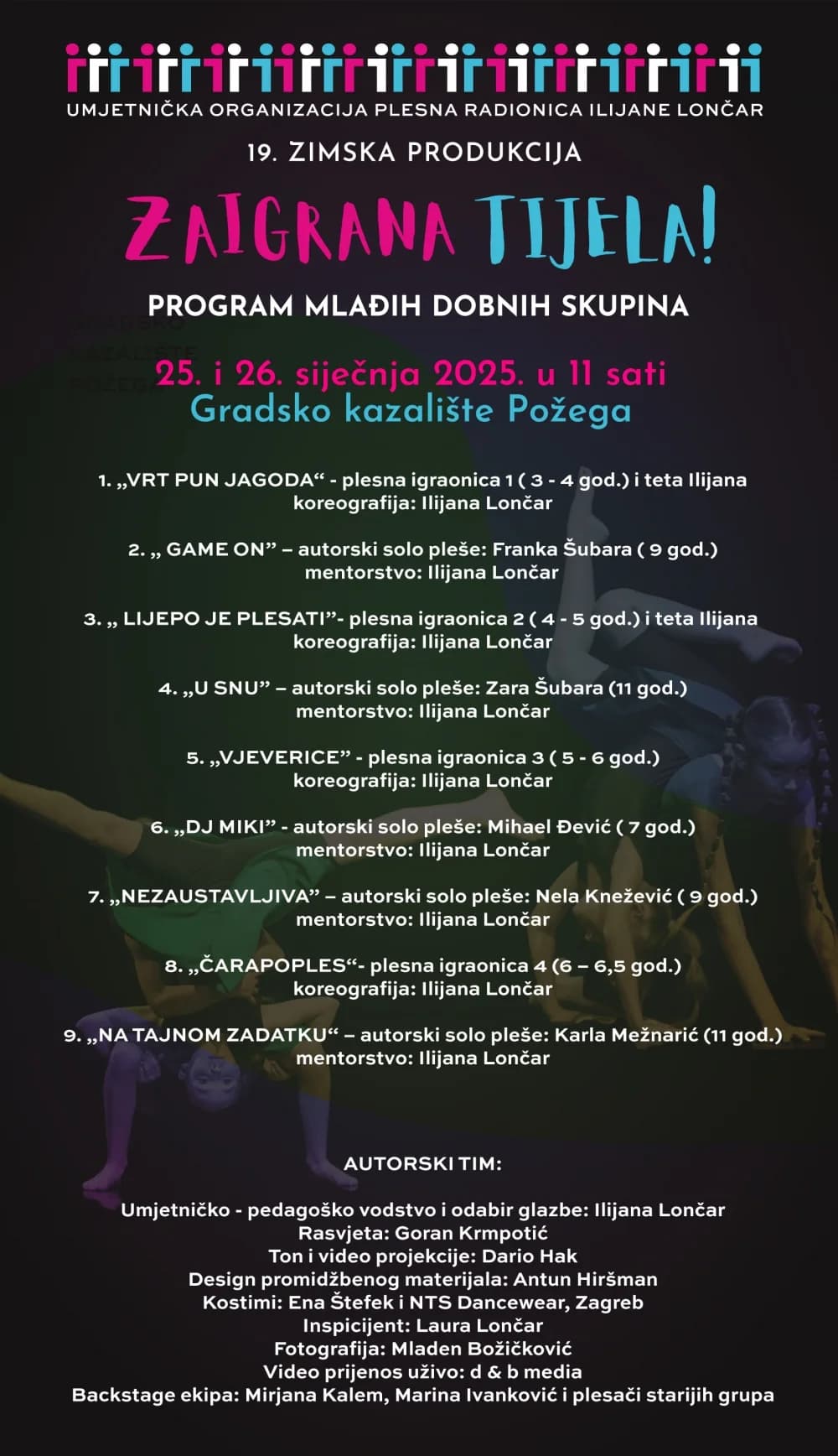 Plesna radionica Ilijane Lončar obilježava 25. obljetnicu rada uz 19. zimsku produkciju “Zaigrana tijela”