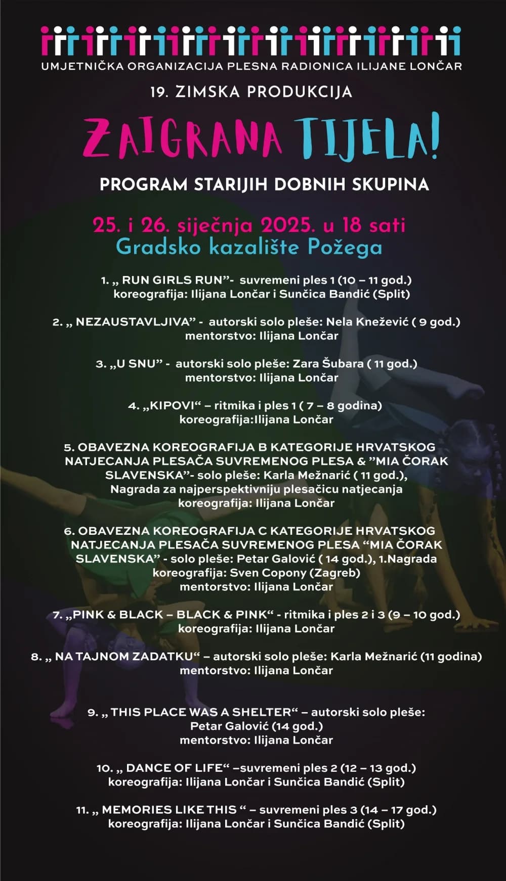 Plesna radionica Ilijane Lončar obilježava 25. obljetnicu rada uz 19. zimsku produkciju “Zaigrana tijela”
