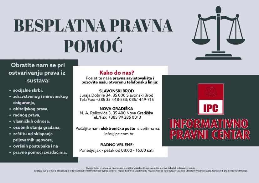 Sutra besplatna pravna pomoć građanima u Požegi i Pleternici