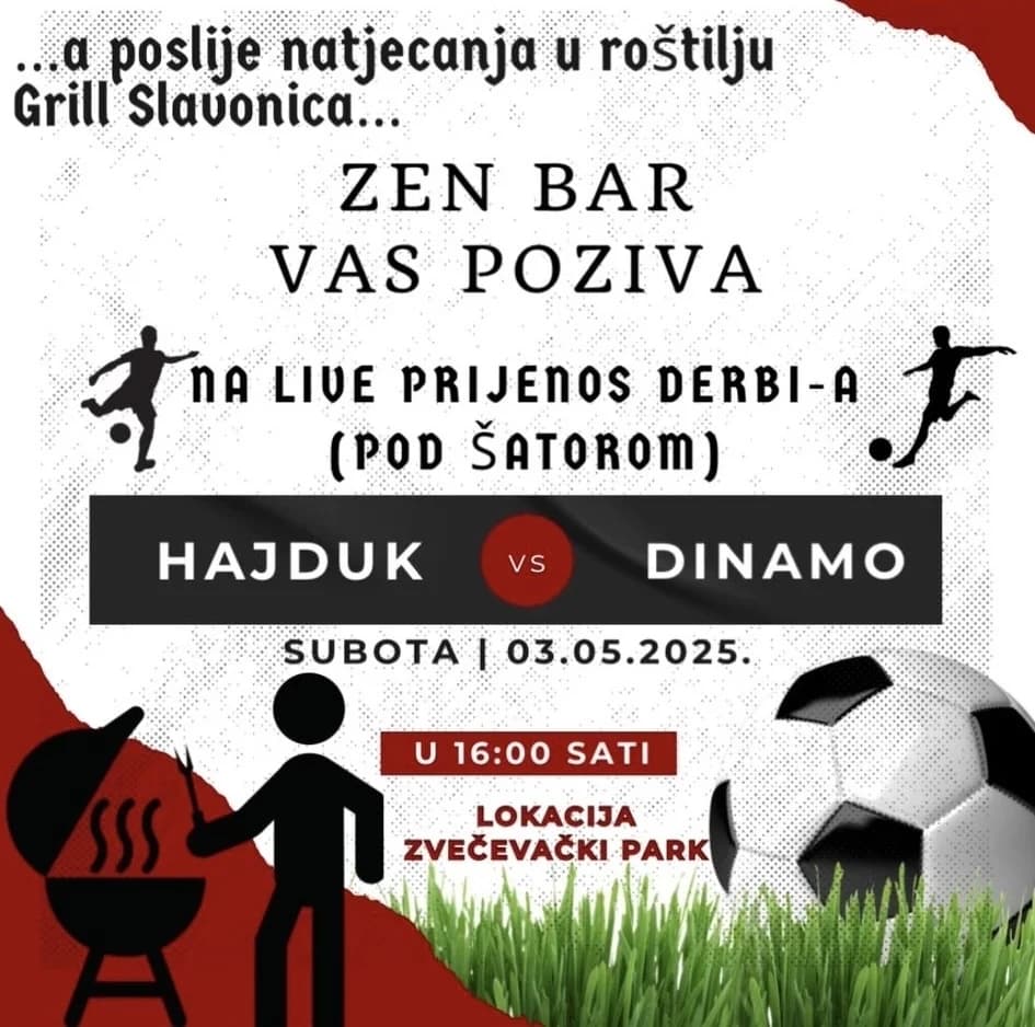 Nikad napetija završnica SuperSport HNL: Zen bar vas poziva u Zvečevački park na zajedničko gledanje nogometnog derbija Hajduk - Dinamo
