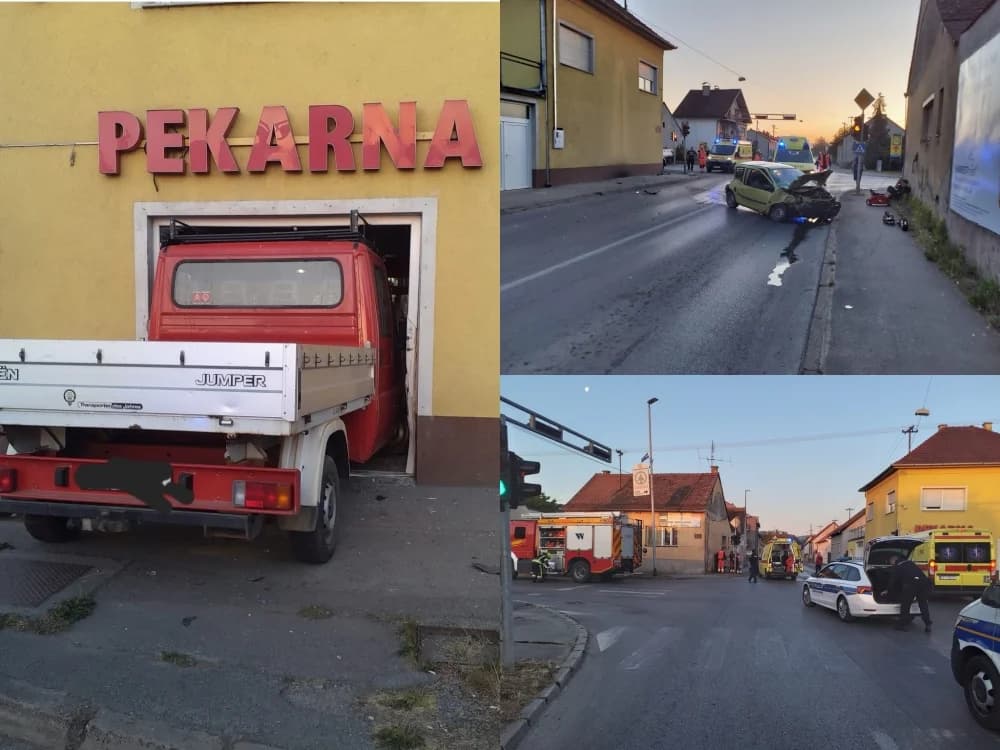 Prometna nesreća u ranim jutarnjim satima: Više ozlijeđenih u sudaru dvaju vozila, teretno vozilo završilo u pekarni