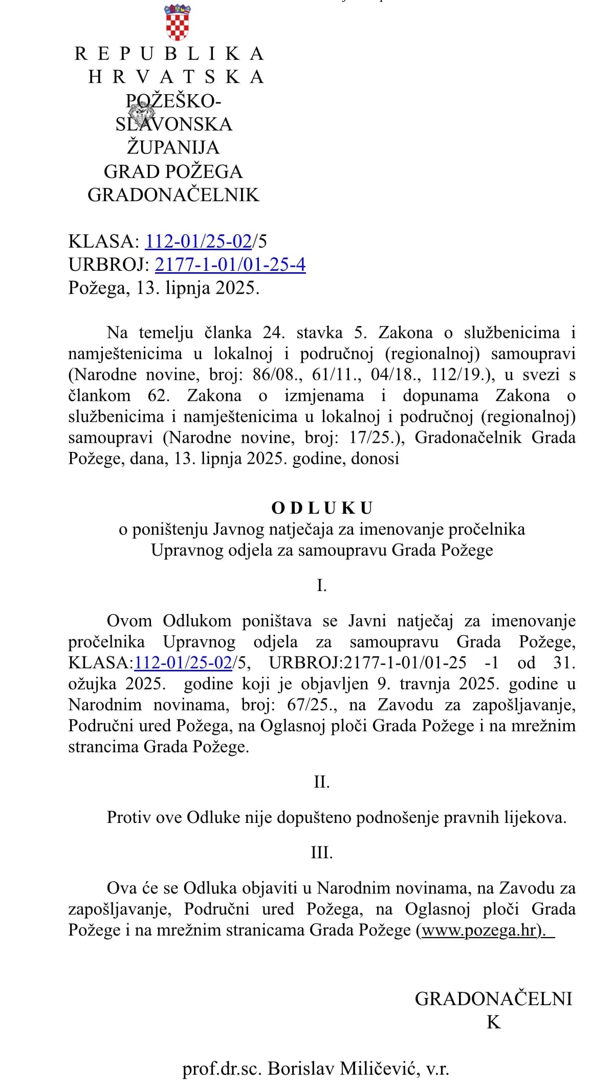 Nakon pisanja 034 portala Grad Požega poništio natječaj za pročelnika Upravnog odjela za samoupravu – službeni razlog nije objavljen