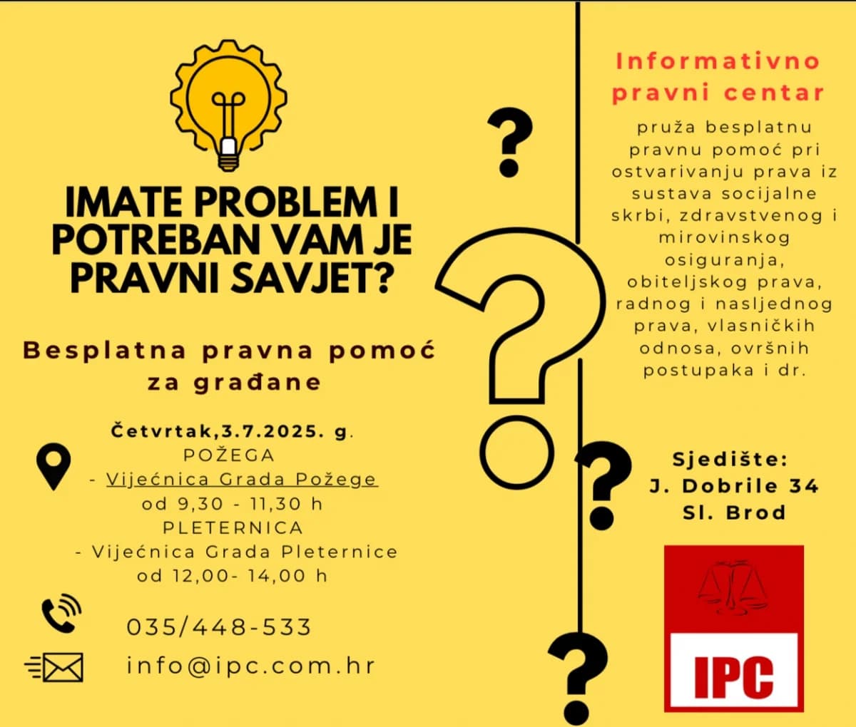 Ovog četvrtka besplatna pravna pomoć u Požegi i Pleternici – ne čekajte da problem postane veći!