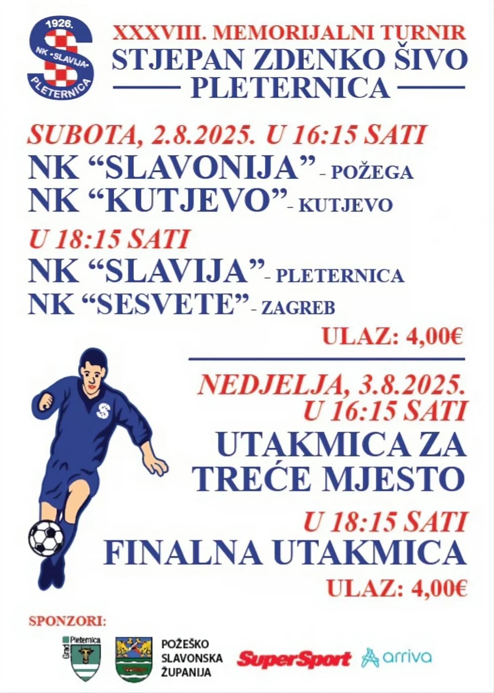 38. Memorijalni turnir S. Z. Šivo: Za pehar se bore Slavonija, Kutjevo, Sesvete i Slavija