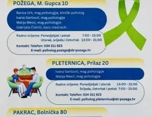 Novo Psihološko savjetovalište u sklopu Doma zdravlja dostupno u Požegi, Pakracu i Pleternici