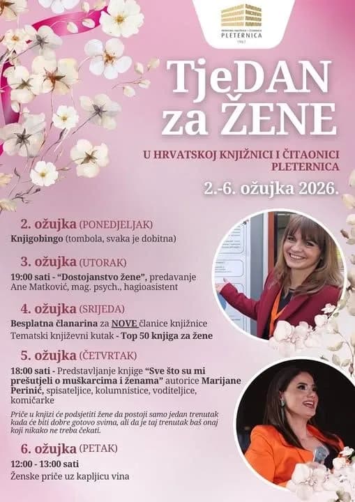 PLETERNICA U Knjižnici od 2. ožujka do 6. ožujka „Tjedan za žene“