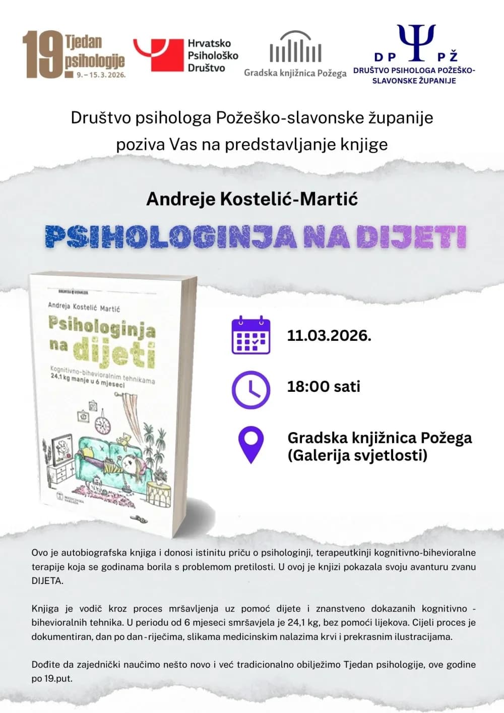 Kroz Tjedan psihologije predavanja, predstavljanje knjige i kviz za građane