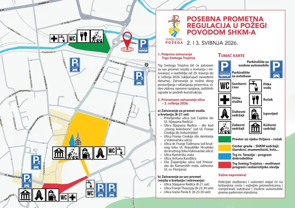 Posebna prometna regulacija u Požegi povodom SHKM-a od 1. do 3. svibnja 2026.
