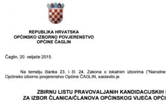 Kandidacijske liste za lokalne izbore u Čaglinu
