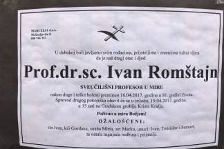 Sprovod prof. dr. sc. Ivana Romštajna održava se danas u 15:00 sati u Požegi
