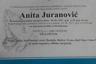 Pokop prerano preminule Anite je danas u 16:00 sati u Stražemanu