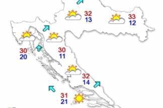 Sunčano i vruće, temperature do 33 °C