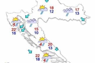Oblačno, kišovito i znatno hladnije, najviša temperatura 17°C
