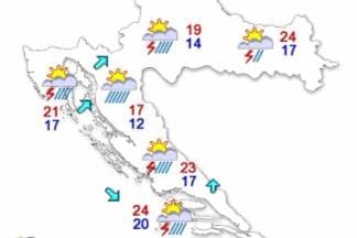 Promjenljivo do pretežno oblačno s kišom i lokalnim pljuskovima s grmljavinom