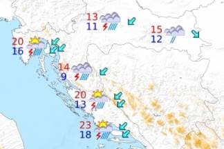 Kiša, mjestimice i pljuskovi s grmljavinom