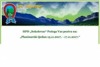HPD ¨Sokolovac¨ Požega Vas poziva na - ¨Planinarski tjedan 13.11.2017. - 17.11.2017.¨
