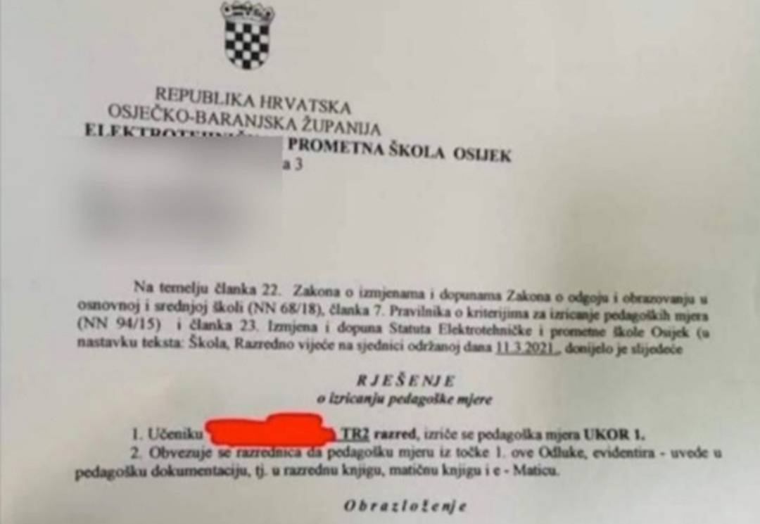 SB Online | Pogledajte zbog čega je jedan učenik u Slavoniji dobio ukor. Roditelji u šoku!