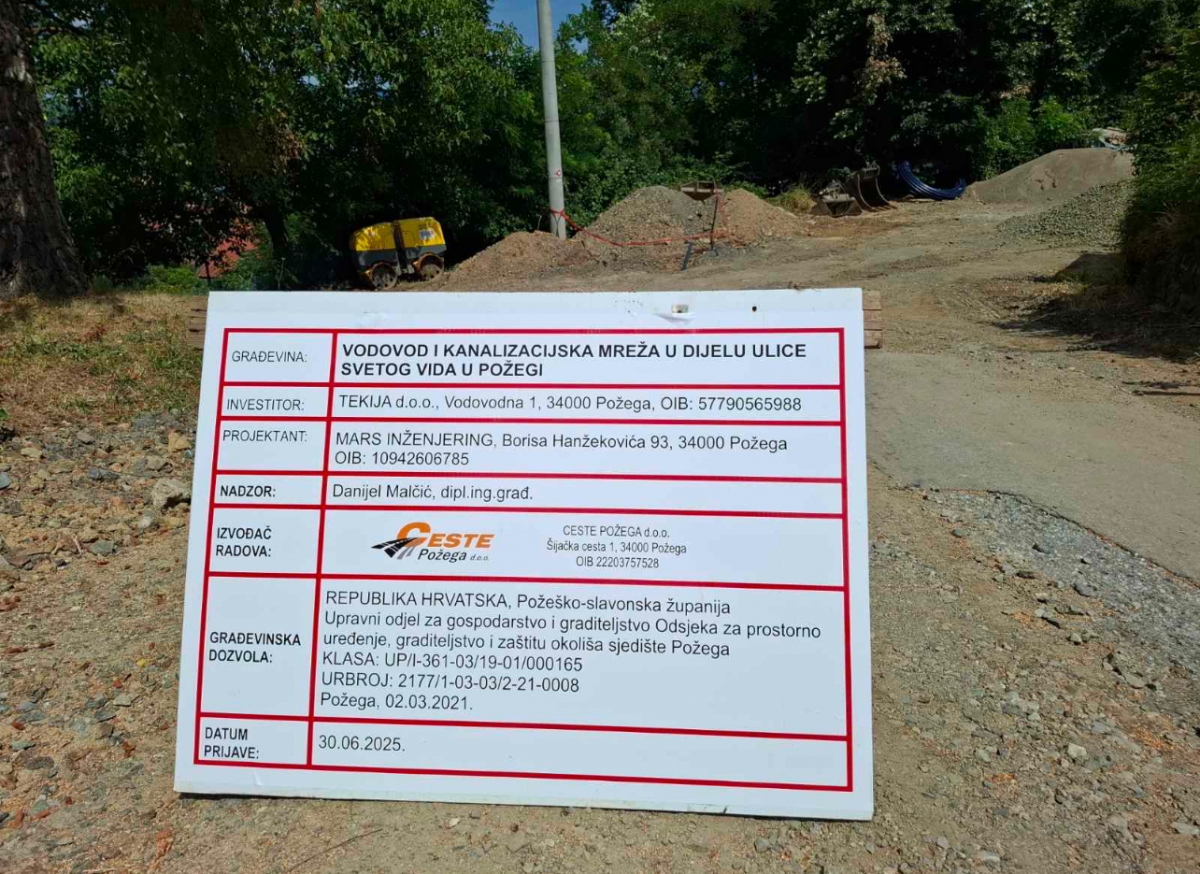 U Ulici sv. Vida u Požegi započeli su radovi na izgradnji magistralnog vodovoda i kanalizacijske mreže