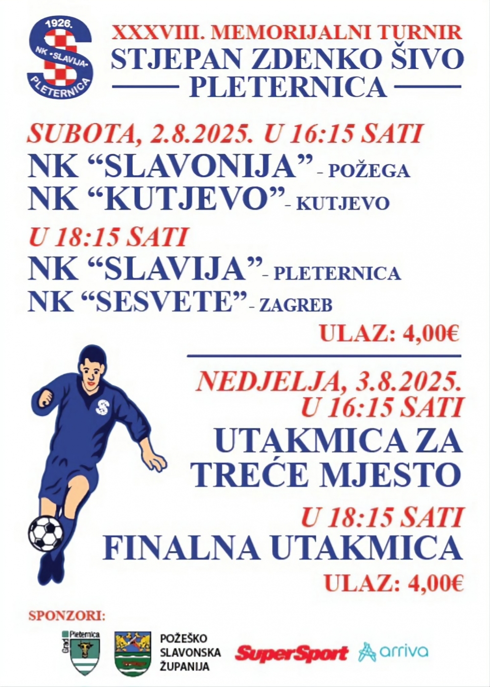 38. Memorijalni turnir S. Z. Šivo: Za pehar se bore Slavonija, Kutjevo, Sesvete i Slavija