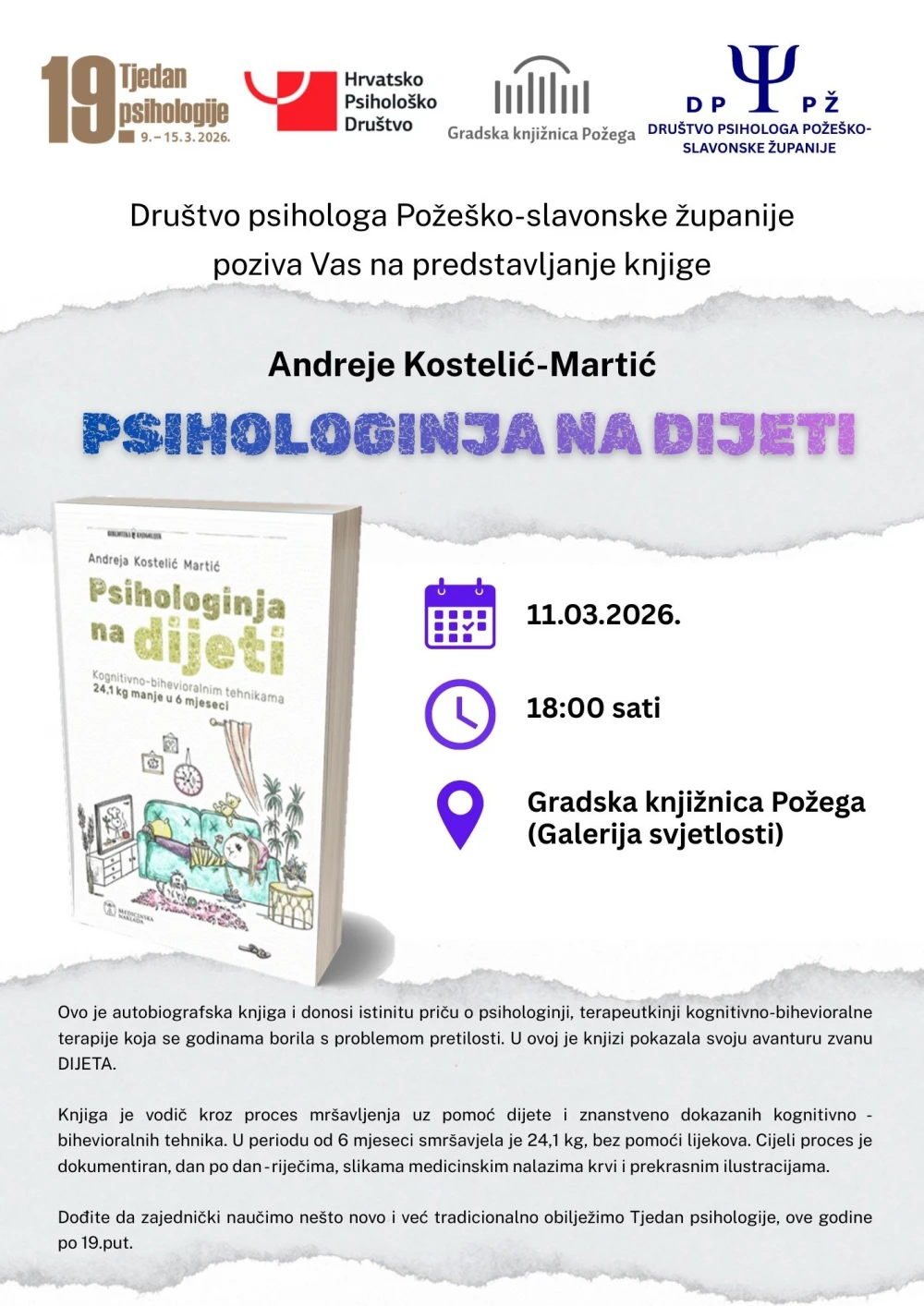 Kroz Tjedan psihologije predavanja, predstavljanje knjige i kviz za građane