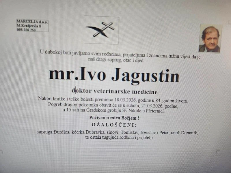 IN MEMORIAM Preminuo mr. Ivo Jagustin (1942.-2026.), doktor veterinarske medicine i poznati pleternički veterinar