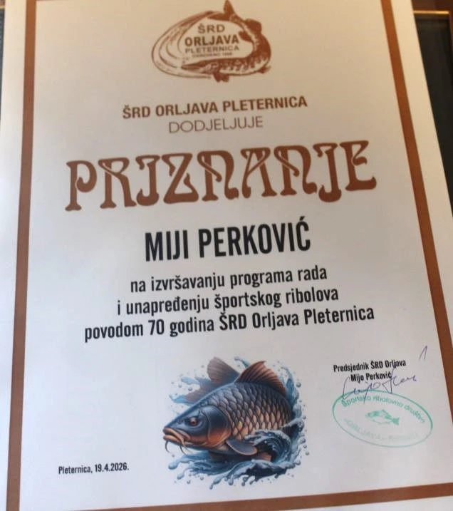 VRIJEDNI JUBILEJ: Športsko ribolovno društvo „Orljava“ obilježilo 70. obljetnicu osnutka i rada